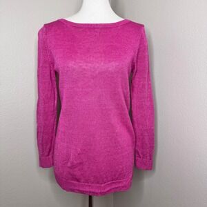 TALBOTS Linen Boat Neck‎ Sweater MED Pink 3/4 Sleeves Lightweight Summer Classic